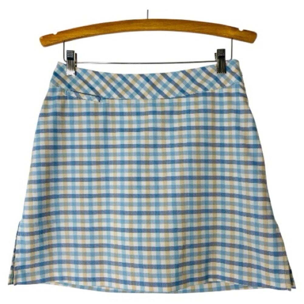 Vintage Adidas blue white tan check tennis golf activewear sports skirt 4